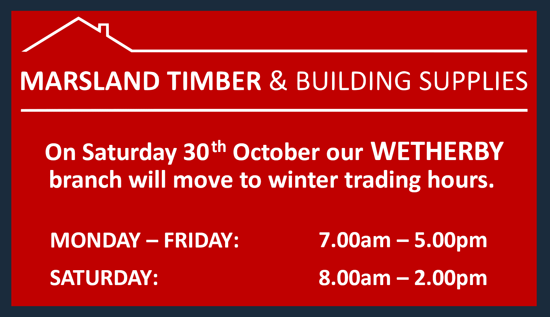 Winter Trading Hours at Wetherby